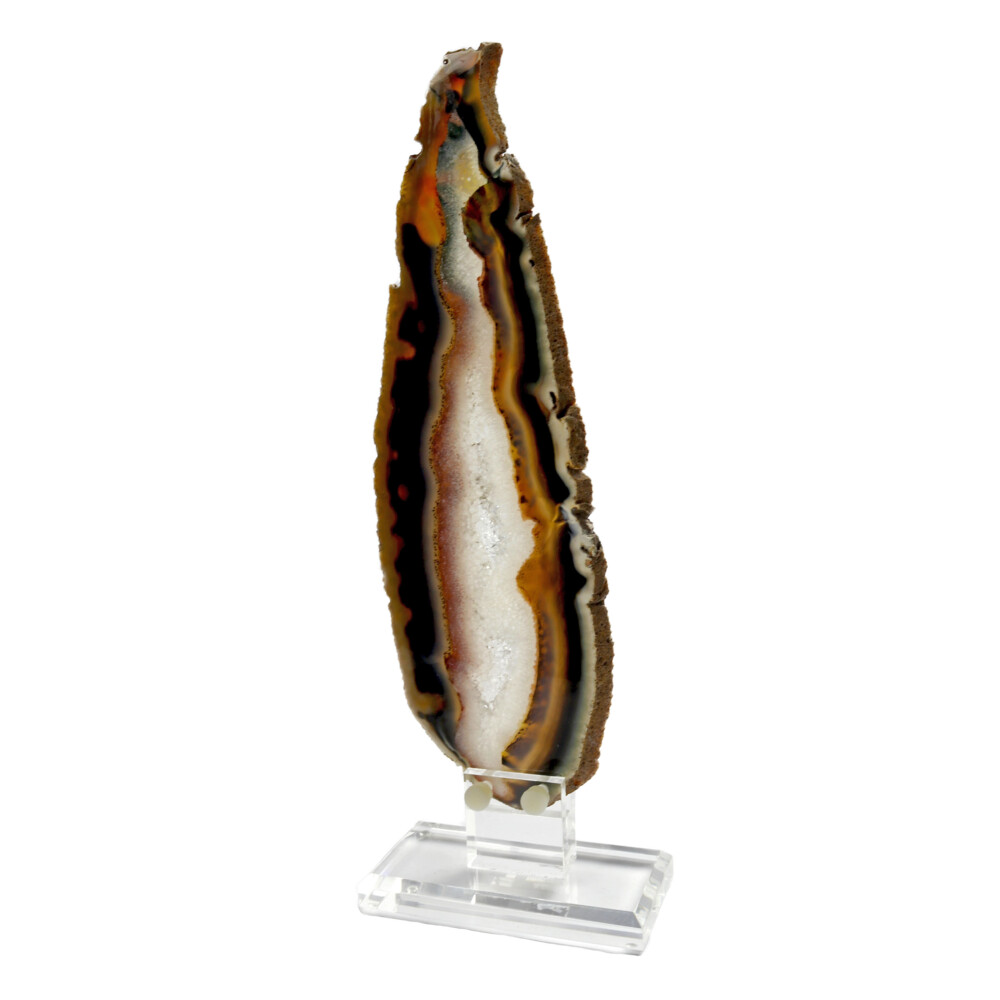 <span></span><span style="font-family: "EB Garamond";"><span style="font-family: "EB Garamond";"><font size="4">Agate Slice On Acrylic Screw-in Stand Elongated With White Exterior & Quartz Vug Interior</font></span></span> Agate Slice On Acrylic Screw-in Stand Elongated With White Exterior & Quartz Vug Interior