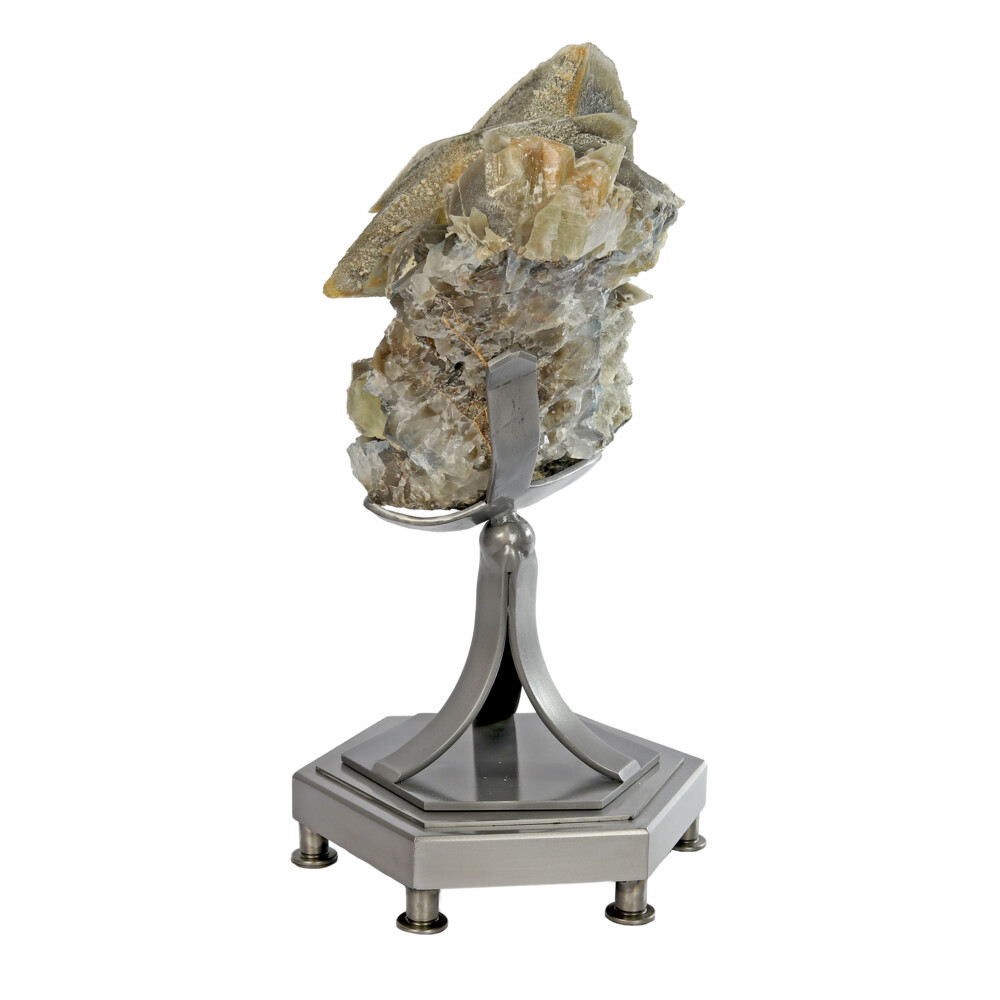 <span></span><span style="font-family: "EB Garamond";">Calcite Twin Crystals On Cubic Fluorite Cluster With Custom Rotating Stand</span> Calcite Twin Crystals On Cubic Fluorite Cluster With Custom Rotating Stand