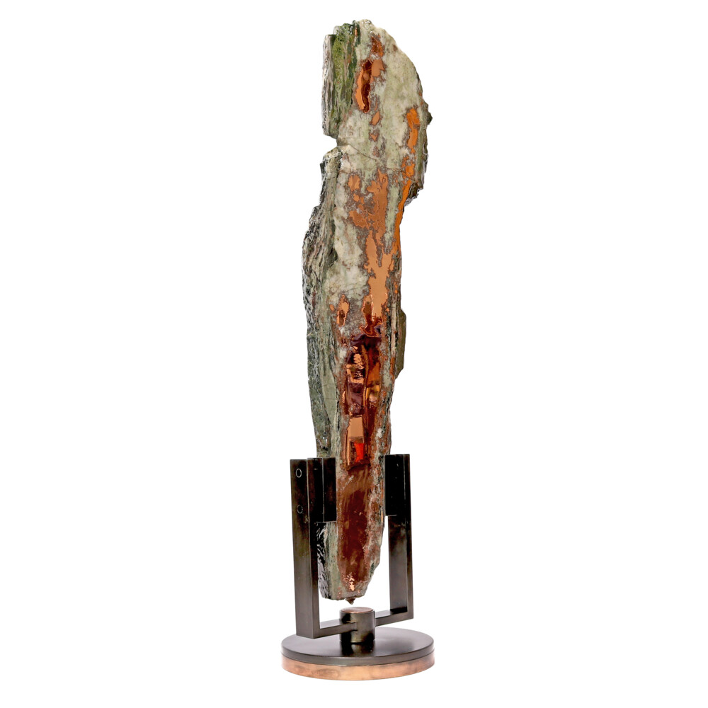 Image 2 for Native Michigan Copper Vein Slice In Quartz On Custom Rotating Stand