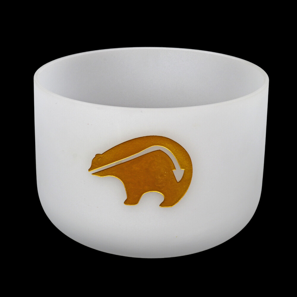 Image 2 for 10" Etched Bear Frosted Quartz Singing Bowl Note D Perfect