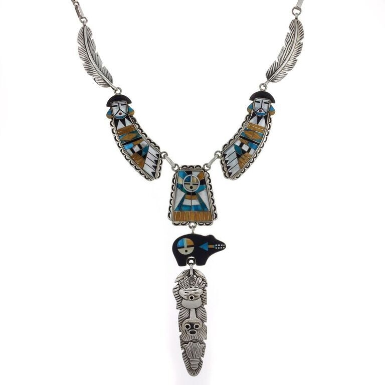 <font size="4">Our Micro Inlay Goddess Bear Necklace is Masterfully crafted in .925 Sterling Silver. The Goddess Bear is the protector of Mother Earth, Helping us awaken to our potential and reminds us to not let our creative energy lay dormant. Adorned with </font>Turquoise<font size="4">, Black Onyx, </font>Chrysocolla<font size="4">, Malachite and spiny oyster, this exquisite Micro Inlay Goddess Bear Necklace is sure to turn heads wherever your journey leads you. </font> Micro Inlay Goddess Bear Necklace
