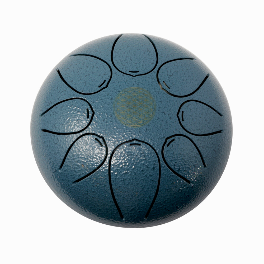 <div style="position: initial; margin: initial; font-family: "EB Garamond";"><font style="font-family: "EB Garamond";" size="4">This is our smallest tongue drum and great for beginners. This tongue drum is a soft blue color with a flower of life symbol burnished into the center. Blue makes you feel safe and relaxed. Blue evokes feelings of calmness and spirituality as well as security and trust. Seeing the color blue causes the body to create chemicals that are calming. It is no surprise that it is the most favored of the colors. This is a perfect piece for your meditation space or living room. Since it comes with a travel bag, you can transport it anywhere to enjoy.</font></div><div style="position: initial; margin: initial; font-family: "EB Garamond";"><font style="font-family: "EB Garamond";" size="4">Where did they come from?</font></div><div style="position: initial; margin: initial; font-family: "EB Garamond";"><font style="font-family: "EB Garamond";" size="4">A form of tongue drums has been around for a very long time if considering the wooden versions created by the Aztecs known as log drum or tone drums. Another similar instrument is the Slit Drum of African origin. These were the early predecessors to the modern-day steel tongue drums. A steel tongue drum is a percussion instrument invented by Dennis Hayena in 2007. Created from a propane gas tank, the original steel tongue drum was called Hank Drum. This was inspired by the original Hang handpan, and the gas tank from which it was created. Dennis Havlena invented what we now know as the steel tongue drum, following inspiration from other creators.</font></div><div style="position: initial; margin: initial; font-family: "EB Garamond";"><font style="font-family: "EB Garamond";" size="4">Are they hard to play?</font></div><div style="position: initial; margin: initial; font-family: "EB Garamond";"><font style="font-family: "EB Garamond";" size="4">One of the great things about this invention is it does not require any particular skill to play it. Anyone who wants an easy to play intuitive instrument can learn to play a tongue drum. You do not need a musical background to get all the benefits from playing. There is no right or wrong way to play the tongue drum, just pick up your mallets and start by hitting the inside of the cutouts. The cutouts are in the shape of a tongue, hence the name, Tongue Drum. Almost immediately, you will feel your self getting sucked into the music and start to feel relaxed. Your mind goes into a meditative state where you can tune the world out for a while. You can also play with your fingers however, that takes a little more practice and some calluses. We carry finger sticks to save your hands from building up calluses. If you want to sound more enhanced, then stick with the mallets. They help in producing proper vibrations from the drum and musical scales.</font></div><div style="position: initial; margin: initial; font-family: "EB Garamond";"><font style="font-family: "EB Garamond";" size="4">Flower of life- </font></div><div style="position: initial; margin: initial; font-family: "EB Garamond";"><font style="font-family: "EB Garamond";" size="4">The meaning behind the flower of life symbol is that it is believed to represent the cycle of creation. It depicts how all life comes from on singular source, represented by the circle in the center of the pattern. There is believed to be a secret symbol hidden within the flower of life symbol, which is said to hold the most significant and sacred patterns of the universe. It is believed to be a sort of blueprint for all life, with the fundamental patterns for everything from atoms to planets and everything in between.</font></div><div style="position: initial; margin: initial; font-family: "EB Garamond";"><font style="font-family: "EB Garamond";" size="4">What is included? </font></div><div style="position: initial; margin: initial; font-family: "EB Garamond";"><font style="font-family: "EB Garamond";" size="4">You get the steel tongue drum, mallets, and a burlap bag to protect your investment and enjoy your drum anywhere. </font></div><div style="position: initial; margin: initial;"><br style="color: rgb(0, 0, 0); font-family: Calibri, "Segoe UI", Calibri, Thonburi, Arial, Verdana, sans-serif, "Mongolian Baiti", "Microsoft Yi Baiti", "Javanese Text"; font-size: 14.6667px; white-space: pre-wrap; position: initial; margin: initial;"></div> Steel Drum Mini -Blue
