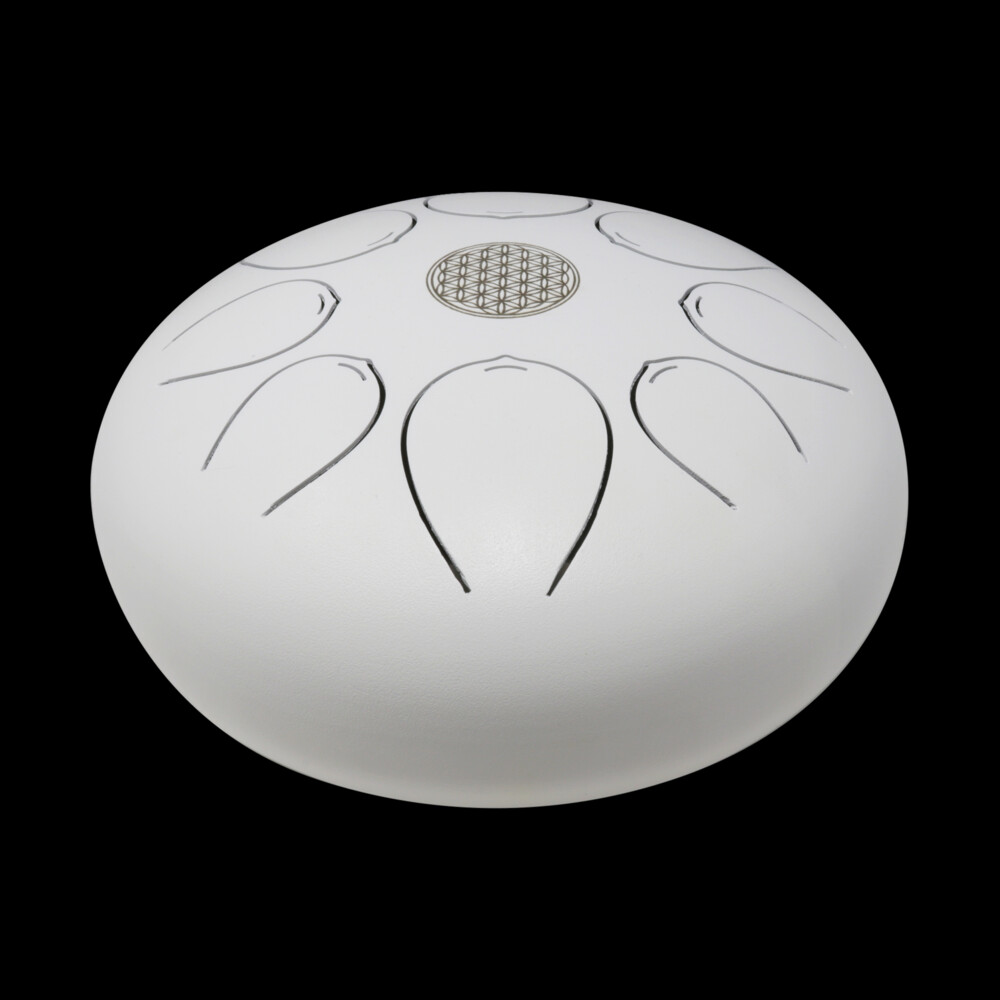 <div style="color: rgb(0, 0, 0); font-family: "EB Garamond"; white-space: pre-wrap; position: initial; margin: initial;"><font style="font-family: "EB Garamond";" size="4">This is our largest tongue drum and carries with it deep rich tones. This tongue drum is a bright white color. White is considered to be the color of perfection, means safety, purity, and cleanliness. </font></div><div style="color: rgb(0, 0, 0); font-family: "EB Garamond"; white-space: pre-wrap; position: initial; margin: initial;"><font style="font-family: "EB Garamond";" size="4">Burnished into the center is a symbol called the flower of life. This is a perfect piece for your meditation space or living room. Since it comes with a travel bag/backpack you can safely transport it to enjoy anywhere. </font></div><div style="color: rgb(0, 0, 0); font-family: "EB Garamond"; white-space: pre-wrap; position: initial; margin: initial;"><font style="font-family: "EB Garamond";" size="4">Where did they come from?</font></div><div style="color: rgb(0, 0, 0); font-family: "EB Garamond"; white-space: pre-wrap; position: initial; margin: initial;"><font style="font-family: "EB Garamond";" size="4">A form of tongue drums has been around for a very long time if considering the wooden versions created by the Aztecs known as log drum or tone drums. Another similar instrument is the Slit Drum of African origin. These were the early predecessors to the modern-day steel tongue drums. A steel tongue drum is a percussion instrument invented by Dennis Hayena in 2007. Created from a propane gas tank, the original steel tongue drum was called Hank Drum. This was inspired by the original Hang handpan, and the gas tank from which it was created. Dennis Havlena invented what we now know as the steel tongue drum, following inspiration from other creators.</font></div><div style="color: rgb(0, 0, 0); font-family: "EB Garamond"; white-space: pre-wrap; position: initial; margin: initial;"><font style="font-family: "EB Garamond";" size="4">Are they hard to play?</font></div><div style="color: rgb(0, 0, 0); font-family: "EB Garamond"; white-space: pre-wrap; position: initial; margin: initial;"><font style="font-family: "EB Garamond";" size="4">One of the great things about this invention is it does not require any particular skill to play it. Anyone who wants an easy to play intuitive instrument can learn to play a tongue drum. You do not need a musical background to get all the benefits from playing. There is no right or wrong way to play the tongue drum, just pick up your mallets and start by hitting the inside of the cutouts. The cutouts are in the shape of a tongue, hence the name, Tongue Drum. Almost immediately, you will feel your self getting sucked into the music and start to feel relaxed. Your mind goes into a meditative state where you can tune the world out for a while. You can also play with your fingers however, that takes a little more practice and some calluses. We carry finger sticks to save your hands from building up calluses. If you want to sound more enhanced, then stick with the mallets. They help in producing proper vibrations from the drum and musical scales.</font></div><div style="color: rgb(0, 0, 0); font-family: "EB Garamond"; white-space: pre-wrap; position: initial; margin: initial;"><font style="font-family: "EB Garamond";" size="4">Flower of life- </font></div><div style="color: rgb(0, 0, 0); font-family: "EB Garamond"; white-space: pre-wrap; position: initial; margin: initial;"><font style="font-family: "EB Garamond";" size="4">The meaning behind the flower of life symbol is that it is believed to represent the cycle of creation. It depicts how all life comes from on singular source, represented by the circle in the center of the pattern. There is believed to be a secret symbol hidden within the flower of life symbol, which is said to hold the most significant and sacred patterns of the universe. It is believed to be a sort of blueprint for all life, with the fundamental patterns for everything from atoms to planets and everything in between.</font></div><div style="color: rgb(0, 0, 0); font-family: "EB Garamond"; white-space: pre-wrap; position: initial; margin: initial;"><font style="font-family: "EB Garamond";" size="4">What is included? </font></div><div style="color: rgb(0, 0, 0); font-family: "EB Garamond"; white-space: pre-wrap; position: initial; margin: initial;"><font style="font-family: "EB Garamond";" size="4">You get the steel tongue drum, mallets, and a purple, padded and lined backpack/ bag to protect your investment and safely enjoy your drum anywhere. </font></div> 25cm Pentatonic Steel Singing Drum -White