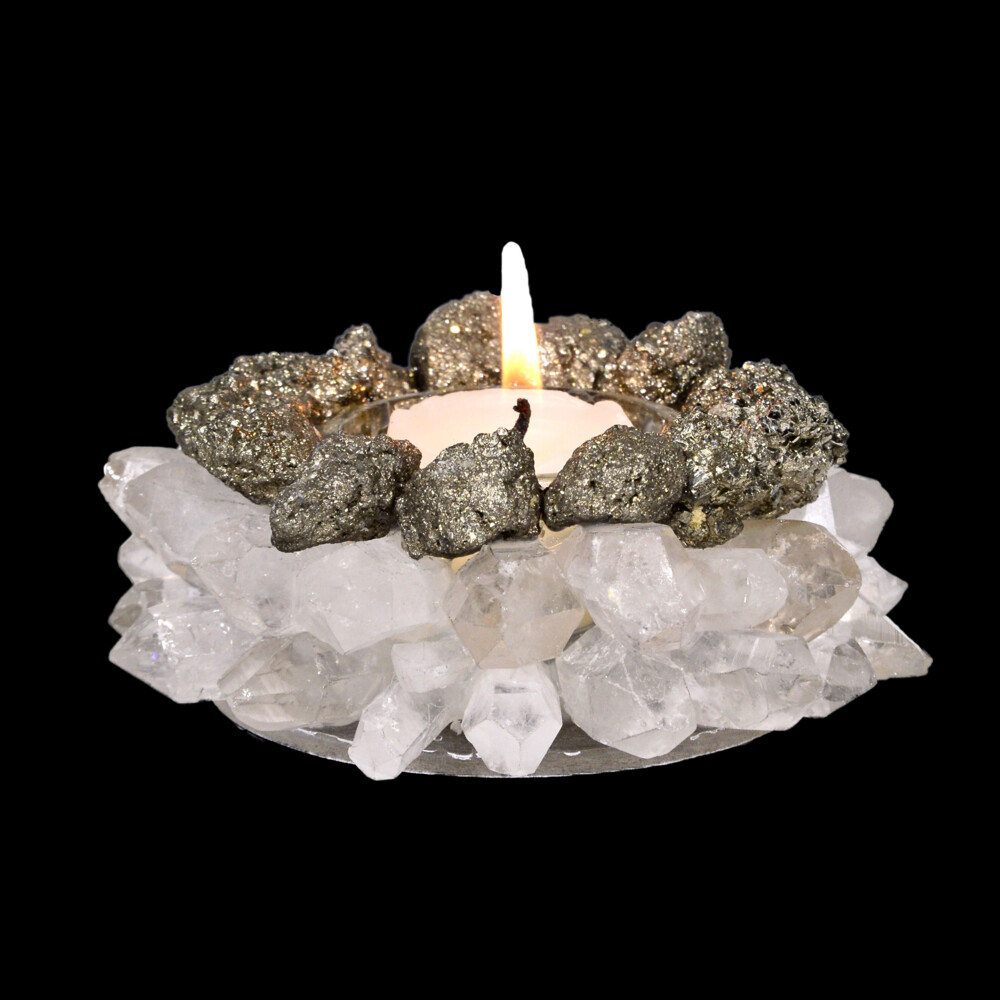 Pyrite & Quartz Point Candle Holder | Rare Earth Gallery