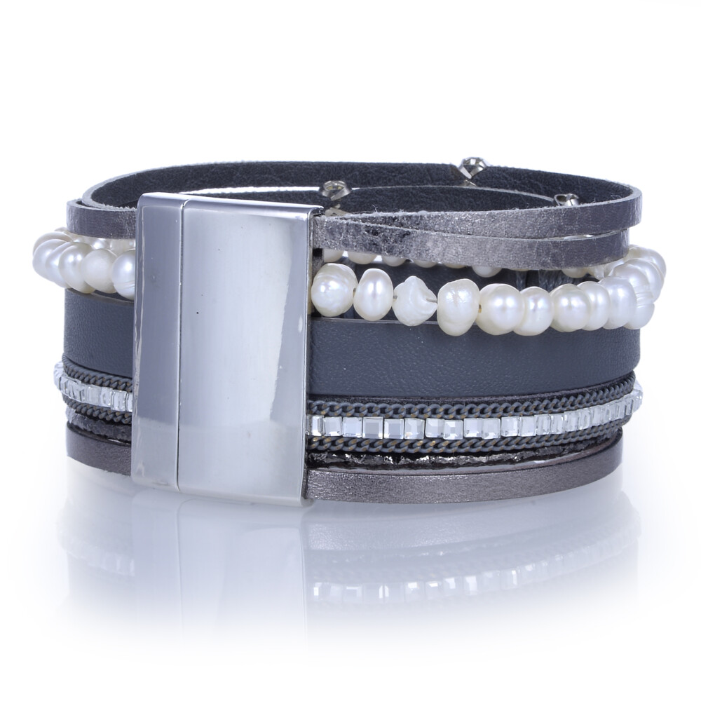 Tree Of Life Gray Multi Wrap Bracelet With Pearl Strand Tree Of Life Gray Multi Wrap Bracelet With Pearl Strand