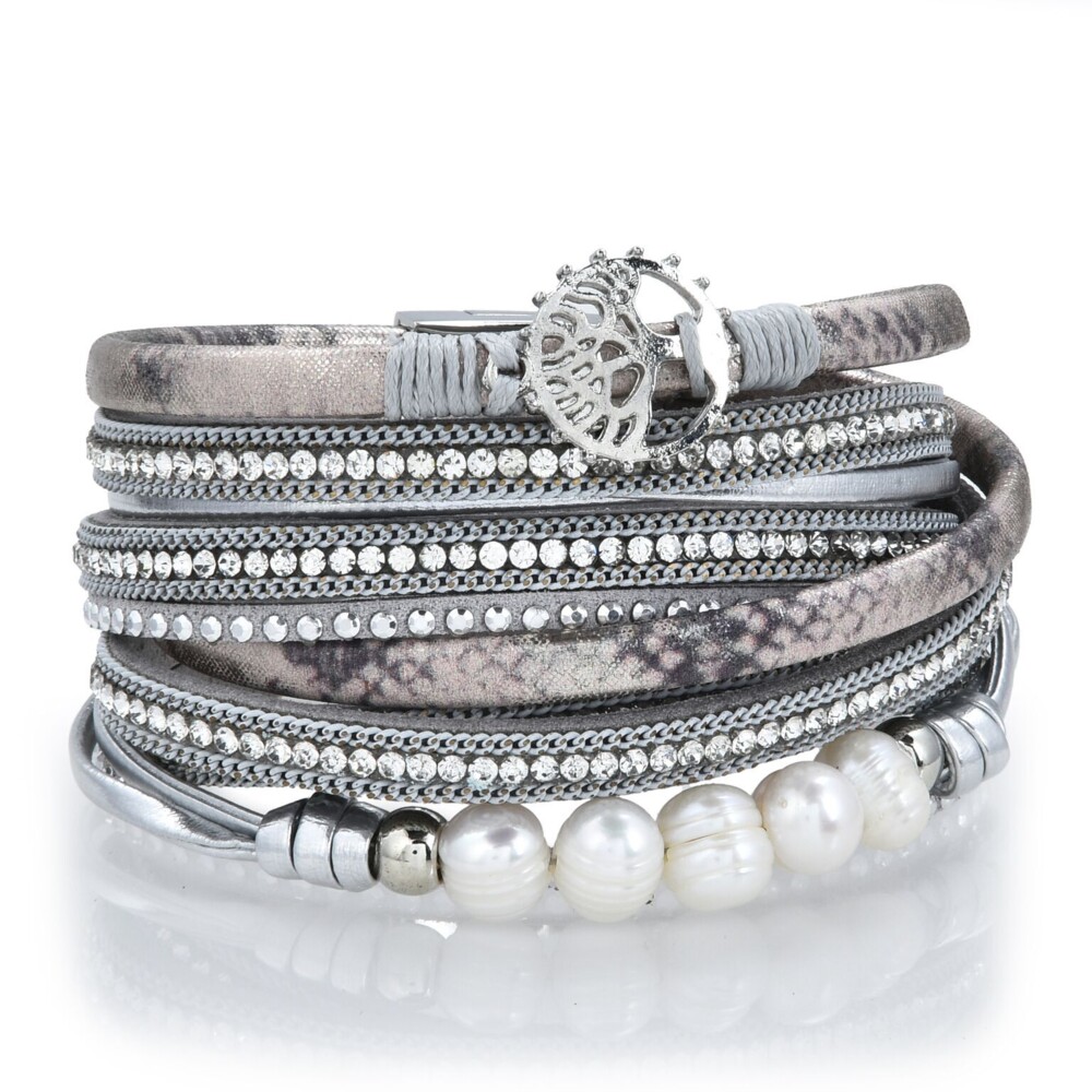 Image 2 for Gray And Pink Tree Of Life Multi Wrap Bracelet Double