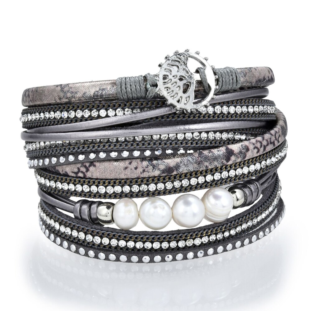 Image 2 for Charcoal & Pink Tree Of Life Multi Wrap Bracelet Double