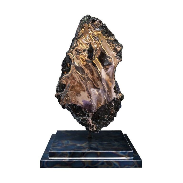 <font size="4"><font style="font-family: Quicksand;">Unparalleled specimen of Native Michigan Copper Vein Slab. This exquisite specimen was mined in the upper peninsula of Michigan. Perfect for any mineral or art enthusiast. </font><span style="font-family: Quicksand;">Impeccably</span><font style="font-family: Quicksand;"> polished and set upon a custom crafted base. </font></font> Extra Large Native Michigan Copper Vein Slab On Designer Stand