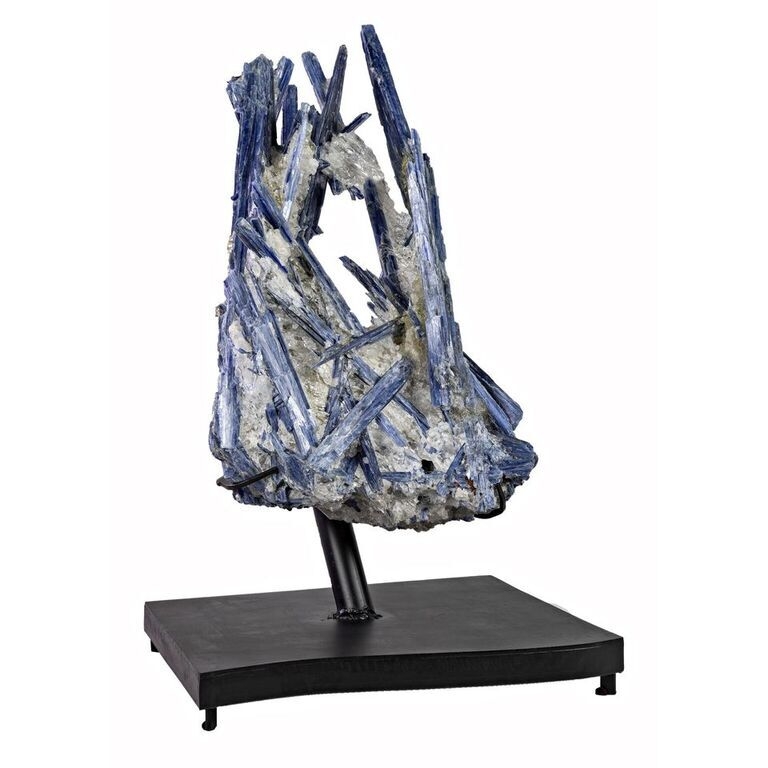 <font size="4"><span style="font-family: Arial;"><font size="4">This Kyanite crystal cluster is magnificent. It is cradled upon a solid metal base. The large blue crystals are held together by the tenacious clear quartz material allows the specimen to display the beauty of natures design.</font></span> </font> Kyanite Crystal Cluster On Quartz On Fitted Stand