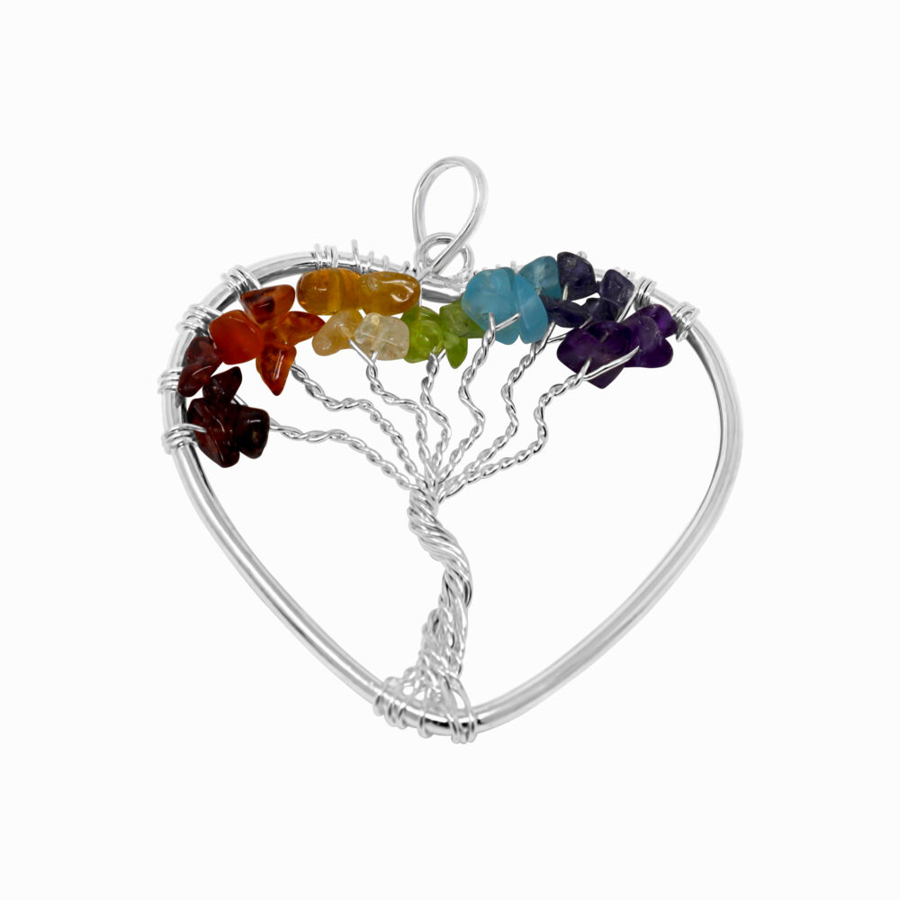 <font size="4" style="font-family: "EB Garamond"; position: initial; margin: initial;">Our Tree of Life Heart Shaped Pendant is casual enough for everyday. This Heart Shaped Pendant includes the bail. Since this pendant is in a Heart shape this makes a perfect gift for someone you love.</font><font style="font-size: 16.8px; line-height: 22px; font-family: "EB Garamond"; position: initial; margin: initial;"> The Tree of Life symbol represents the Interconnection of All Life and Brings Positive Energy and Good Health. There are Seven Different Natural Gemstones matching the Color of the Seven Chakras. The Seven Chakras consist of the Crown, Third Eye, Throat, Heart, Solar Plexus, Sacral and Root. These are considered Energy Centers in Your Body; through them flows the Force of Life, since it's Main Functions are to Revitalize the Body at a Physical Level and Develop Self-Awareness.</font><div style="font-size: 16.8px; position: initial; margin: initial; font-family: "EB Garamond";"><span style="color: rgb(34, 34, 34); position: initial; margin: initial;"><font style="font-size: 1.2rem; line-height: 22px; position: initial; margin: initial;">Every stone is Unique and One of a Kind as Nature's Treasures do vary in their Shape and Color.</font></span></div> 7 Chakra Tree Of Life Heart Pendant