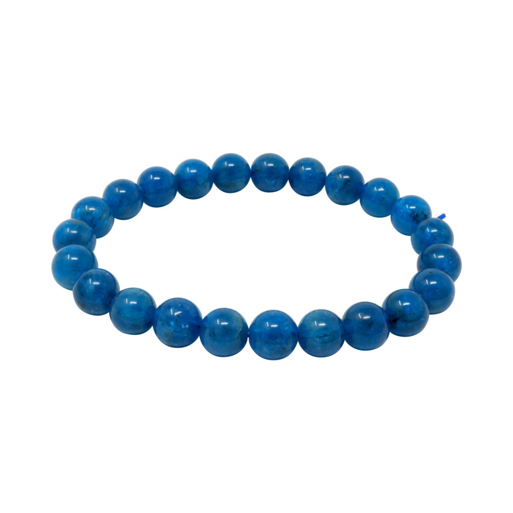 This 8-9mm Blue Apatite Bracelet is perfect for daily wear. This Bracelet is comprised of natural, high polished bright Blue Apatite beads. These beads are strung together with multiple strands of elastic. It slides on smoothly and stretches off easily. Blue Apatite has a beautiful strong blue color. In addition to it being beautiful it reduces irritability and awakens ones inner self. It's associated with the throat chakra so helps enhance communication in groups and public speaking. Wear this bracelet with confidence. Blue Apatite Bracelet 8 - 9mm