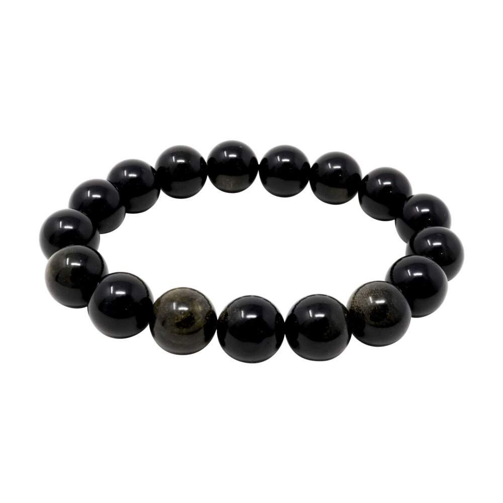 This 8mm round Gold Sheen Obsidian Bracelet has a amazing shimmer in the light. The Gold Sheen Obsidian Beads are high polished and held together with multiple strands of elastic. It slides on smoothly and stretches off easily. The black color goes with any outfit and the Gold Sheen adds a splash of color shine when the light reflects on it. Obsidian is a naturally occurring volcanic glass. Wearing this Bracelet everyday will help keep you grounded since it's associated with the root chakra. Obsidian is a protective stone, it forms a shield against negativity. It blocks psychic attacks and absorbs negative energies. Obsidian draws out mental stress and tension and stimulates growth on all levels. Goldsheen Obsidian Bracelet 12mm