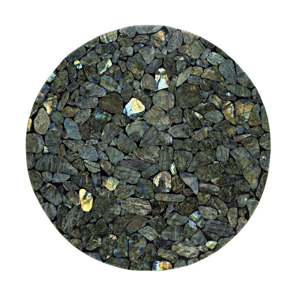 Image 2 for Labradorite Mosaic Round Table with Hand Forged Tri-leg Base