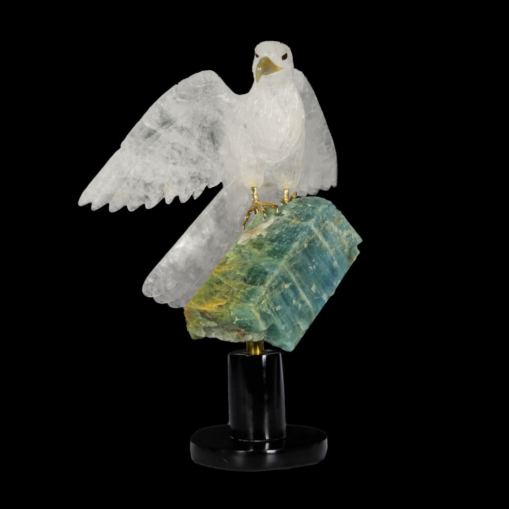 Image 2 for Quartz Falcon On Aqaumarine Crystal Spinning Base
