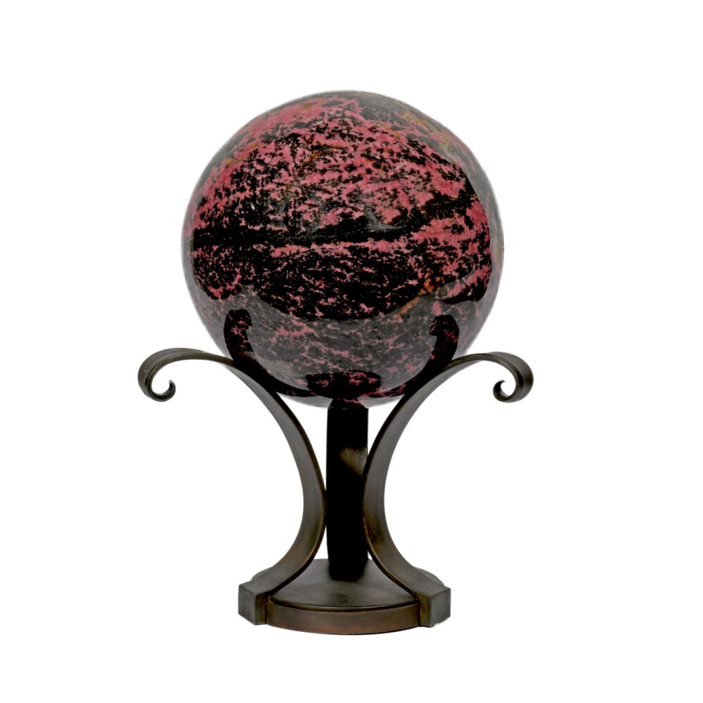 Image 2 for Rhodonite Sphere On Custom Metal Stand- 3 Spiral Bouquet Style