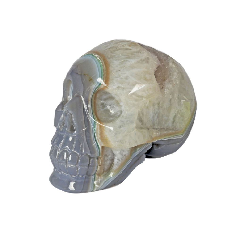 Image 2 for Agate Geode Skull Carving With Amethyst Druze