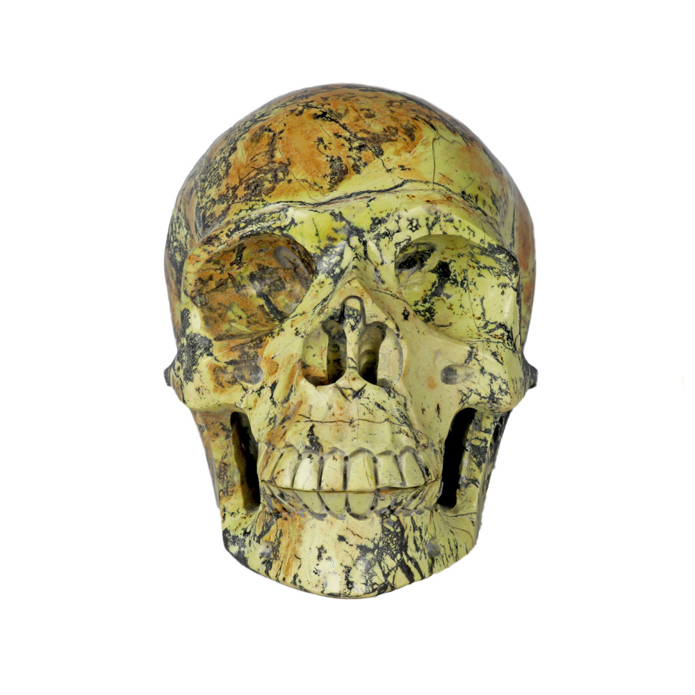 <span style="position: initial; margin: initial;"></span><span style="font-family: "EB Garamond"; position: initial; margin: initial;">Yellow Turquoise Skull Medium.</span><div style="position: initial; margin: initial;"><font size="4"><span style="color: rgb(32, 33, 36); font-family: "EB Garamond"; position: initial; margin: initial;">Yellow Turquoise</span><span style="color: rgb(32, 33, 36); font-family: "EB Garamond"; position: initial; margin: initial;"> is actually a Jasper or Serpentine stone with webbings of Hematite. This stone is known as </span><span style="color: rgb(32, 33, 36); font-family: "EB Garamond"; position: initial; margin: initial;">Yellow Turquoise</span><span style="color: rgb(32, 33, 36); font-family: "EB Garamond"; position: initial; margin: initial;"> because it occurs in the same mines as </span><span style="color: rgb(32, 33, 36); font-family: "EB Garamond"; position: initial; margin: initial;">Turquoise</span><span style="color: rgb(32, 33, 36); font-family: "EB Garamond"; position: initial; margin: initial;"> and has the same matrix patterns. It's actually a Serpentine stone with high amounts of Quartz inclusions. The colors range from </span><span style="color: rgb(32, 33, 36); font-family: "EB Garamond"; position: initial; margin: initial;">yellow</span><span style="color: rgb(32, 33, 36); font-family: "EB Garamond"; position: initial; margin: initial;"> to green.</span></font><span style="font-family: "EB Garamond"; position: initial; margin: initial;"><br style="position: initial; margin: initial;"></span></div> Yellow Turquoise Skull Medium