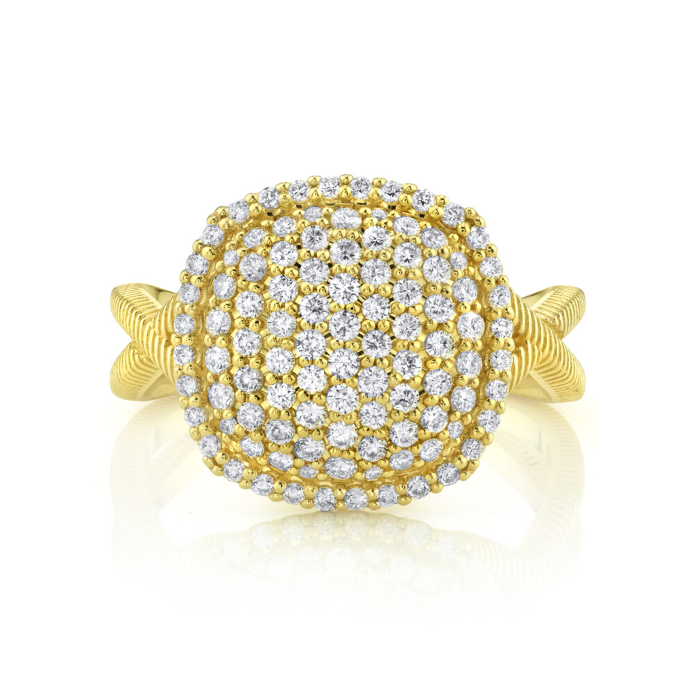 SLOANE STREET CLASSIC PAVE DIAMOND CUSHION COCKTAIL RING IN 18K YELLOW GOLD FEATURES A SPARKLING CARPET OF WHITE DIAMOND PAVE WITH OUR ICONIC TWISTED STRIE TEXTURED SHANK THIS TIMELESS MUST-HAVE COCKTAIL RING IS THE PERFECT SIZE FOR EVERYDAY WEAR AND WILL REMAIN A CLASSIC FOR YEARS TO COME. Pave Diamond Cushion Ring