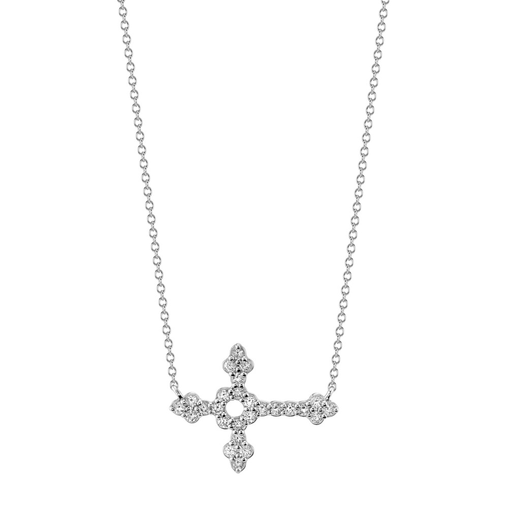 SLOANE STREET SIGNATURE MEDIUM CROSS FEATURES 26 BRILLIANT WHITE DIAMONDS SET EAST-WEST IN 18K YELLOW GOLD. INSPIRED BY DESIGNER, FRANCES’, TRIP TO JERUSALEM IN 2015, WHERE SHE WAS INFLUENCED BY THE MANY DIFFERENT TYPES OF CROSSES WHICH ULTIMATELY MANIFESTED INTO THE ICONIC SLOANE STREET SIGNATURE CROSS. AVAILABLE IN 3 DIFFERENT SIZES. Pave Diamond Medium Horizontal Cross Pendant