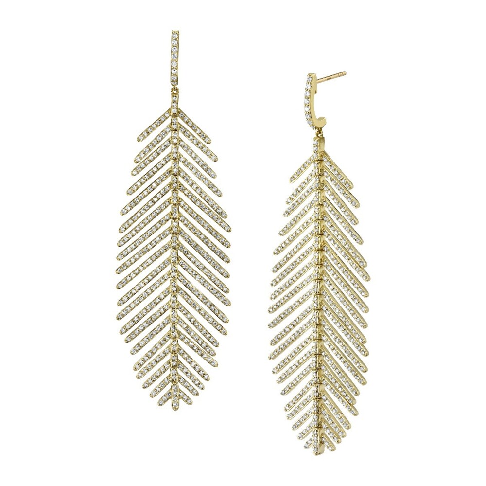 Image 2 for Pave Diamond Medium Feather Earrings