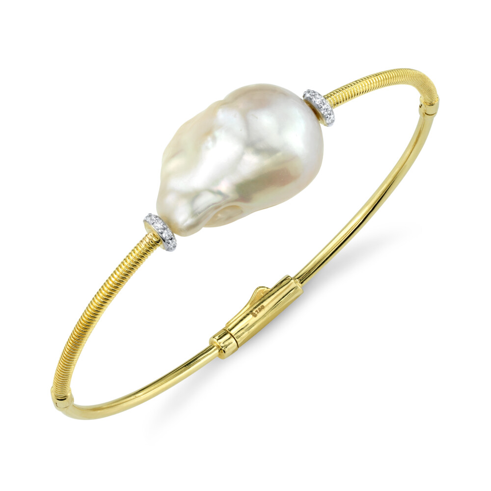Image 2 for Single Baroque Pearl Bangle With Diamonds