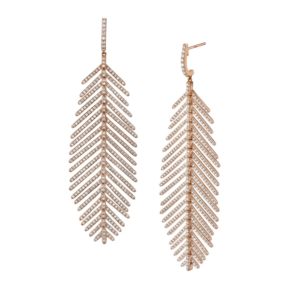 Image 2 for Pave Diamond Large Feather Earrings