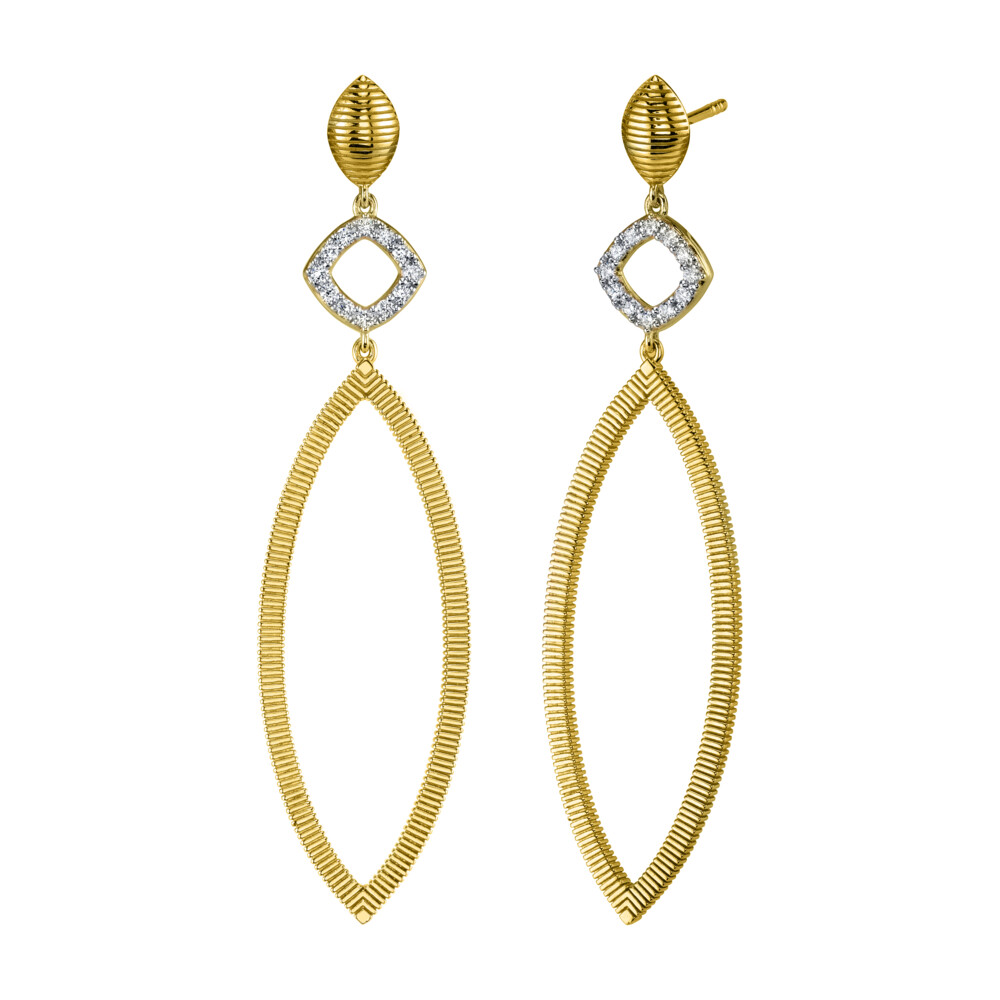 <span style="font-size: 16.8px; position: initial; margin: initial;">SLOANE STREET LARGE OPEN MARQUISE EARRING IN 18K YELLOW GOLD FEATURES RICH SIGNATURE STRIE MARQUISES AND DELICATE WHITE DIAMOND DETAIL WITH POST AND LARGE PUSH BACK CLOSURE. THIS BEAUTIFUL STATEMENT EARRING IS LIGHT AND COMFORTABLE TO WEAR ALL-DAY AND PERFECTLY TRANSITIONS FROM DAY TO NIGHT. </span> Diamond And Strie Large Marquise Earrings