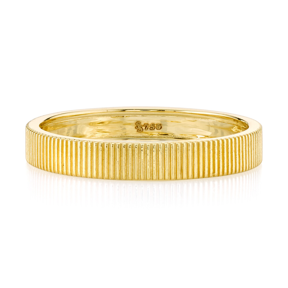 SLOANE STREET 3MM STRIE STACKER BAND IS DELICATE WITH RICH SIGNATURE STRIE TEXTURING IN 18K YELLOW GOLD. THIS BAND IS A PERFECT ADDITION TO ANY STACK TO ADD DEPTH AND TEXTURE. 3mm Strie Stacker Band