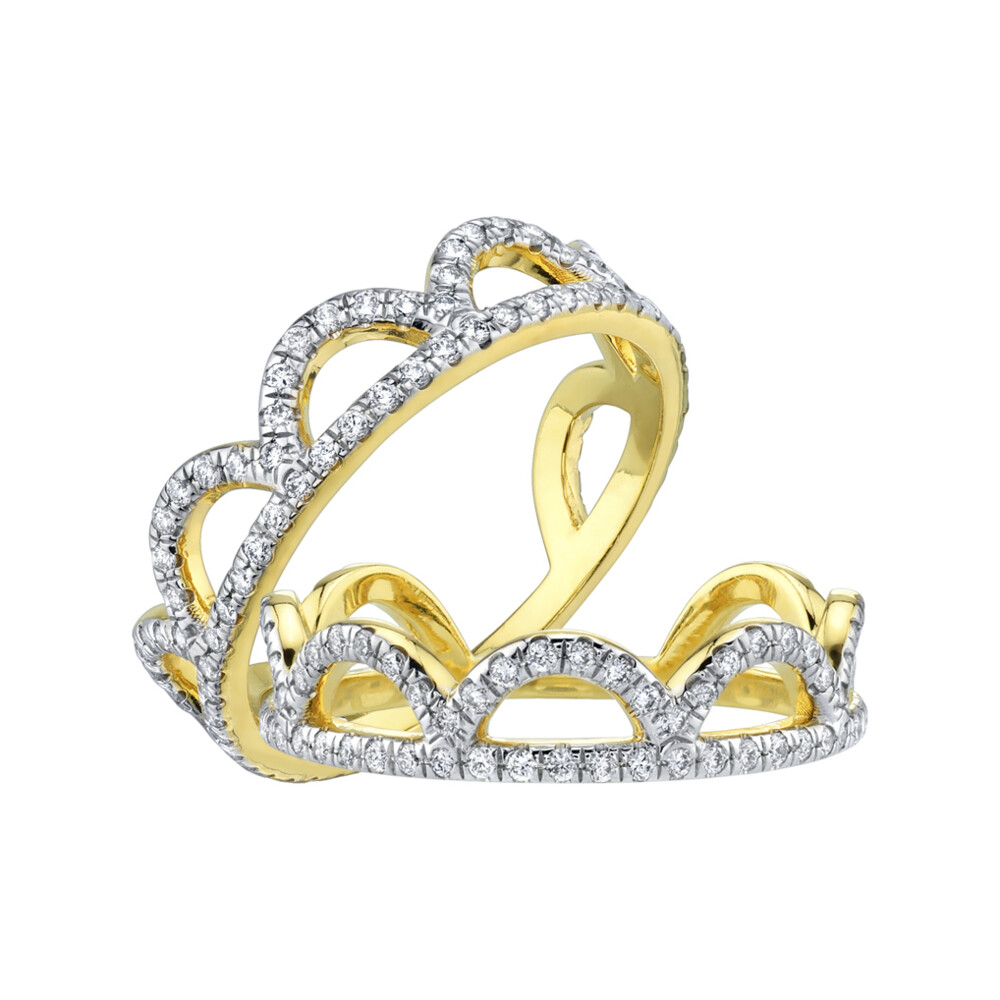 SLOANE STREET SCALLOPED PAVE DIAMOND CROWN GUARD BANDS IN 18K YELLOW GOLD FEATURE ROYAL LOOKING DELICATE PAVE WHITE DIAMOND SCALLOPED EDGES THAT CAN CHANGE THE LOOK OF ANY BAND OR SOLITAIRE WHEN ADDED TO THE STACK. Pave Diamond Open Scalloped Guard Rings