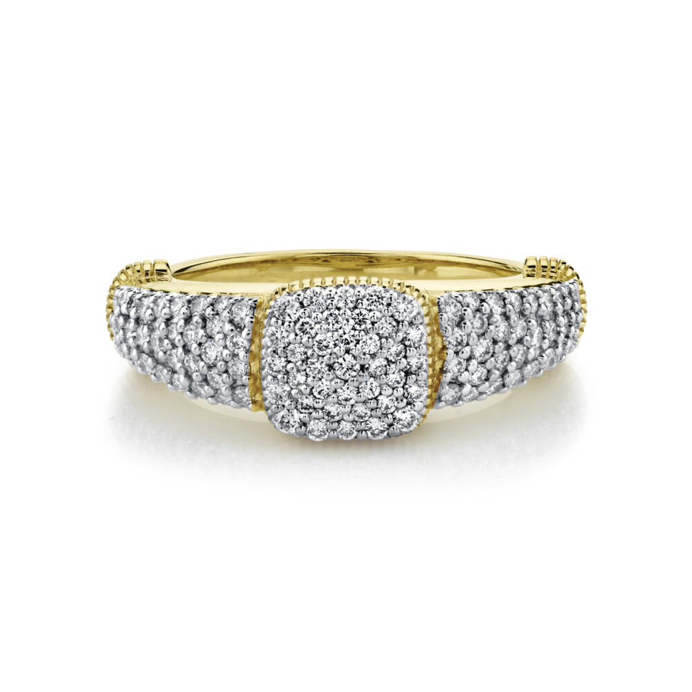 <span style="font-size: 16.8px; position: initial; margin: initial;">SLOANE STREET WHITE DIAMOND PAVE PINKY RING FEATURES A SHIMMERING CARPET OF DIAMONDS OVER THE CENTER CUSHION SHAPE MOTIF AND THROUGHOUT THE SHANK WITH SIGNATURE STRIE DETAILS. THE WHITE DIAMONDS ARE GRADUATED IN SIZE CREATING SPARKLE IN ANY LIGHT.</span> Pave Diamond Pinky Ring