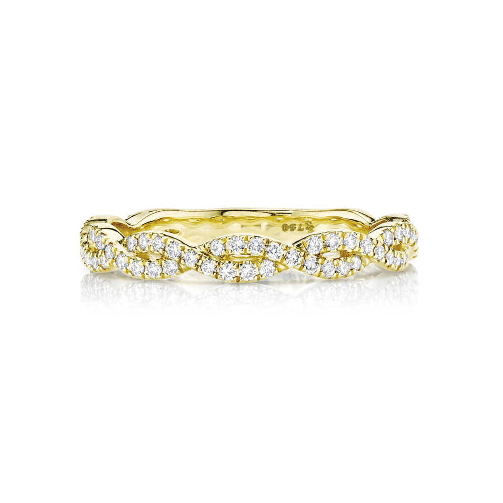 <span style="font-size: 16.8px; position: initial; margin: initial;">YOUR LOVE IS INFINITE WITH OUR SLOANE STREET BRIDAL COLLECTION PAVE DIAMOND BRAIDED BAND IN 18K WHITE GOLD, CONTAINING IN 76 BRILLIANT WHITE DIAMONDS 0.38TCW. THIS FEMININELY CLASSIC STACKER BAND PAIRS PERFECTLY WITH A BEAUTIFUL ENGAGEMENT RING STACK OR WEAR ON ITS OWN FOR A DAINTY EVERYDAY LOOK.</span> Pave Diamond Braided Band