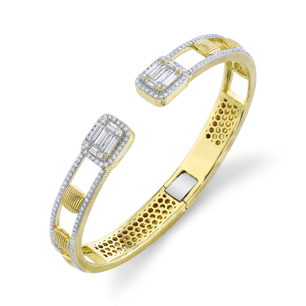 Image 2 for Strie And White Diamond Baguette Illusion Open Front Cuff