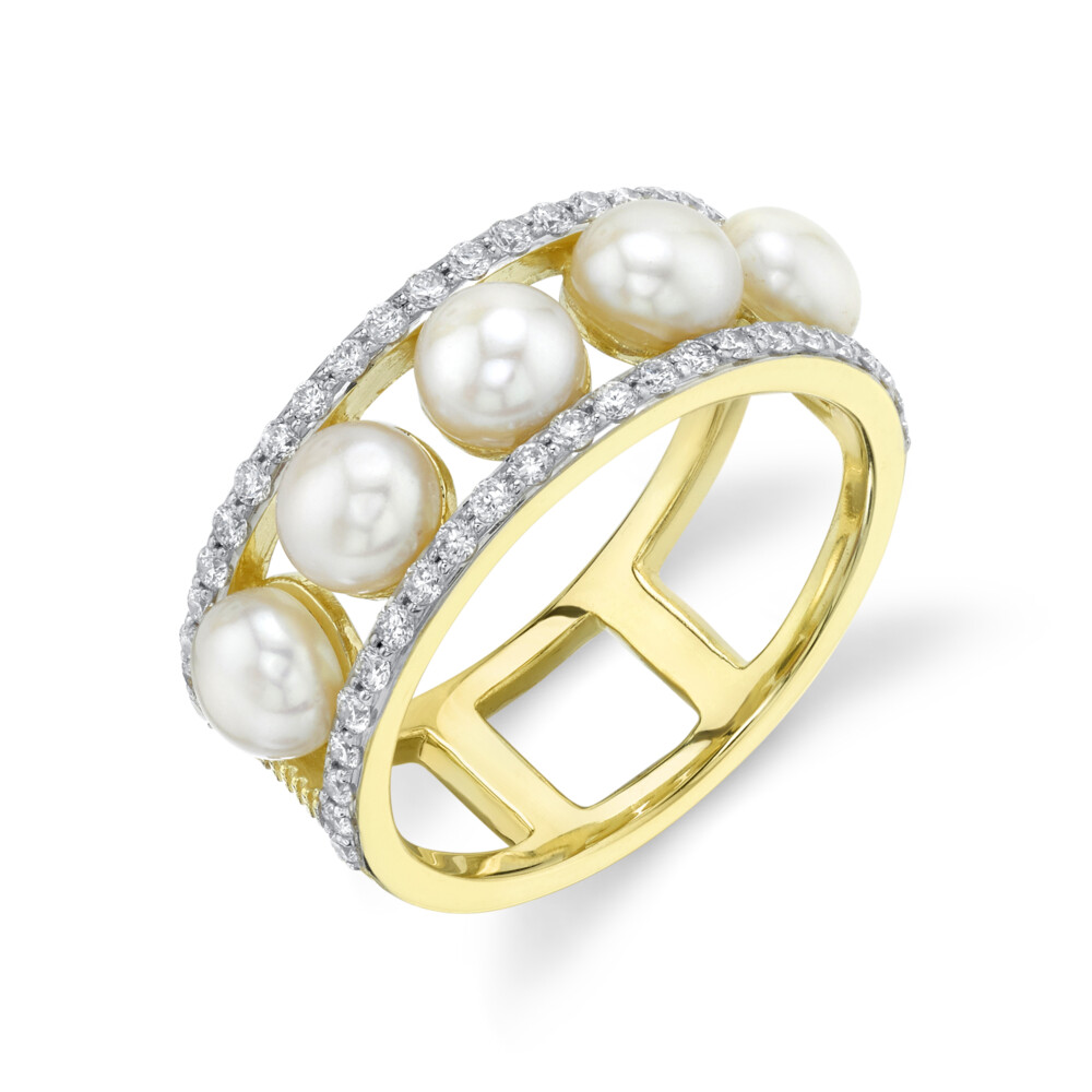 Image 2 for Seed Pearl Band With Pave Diamond Edges