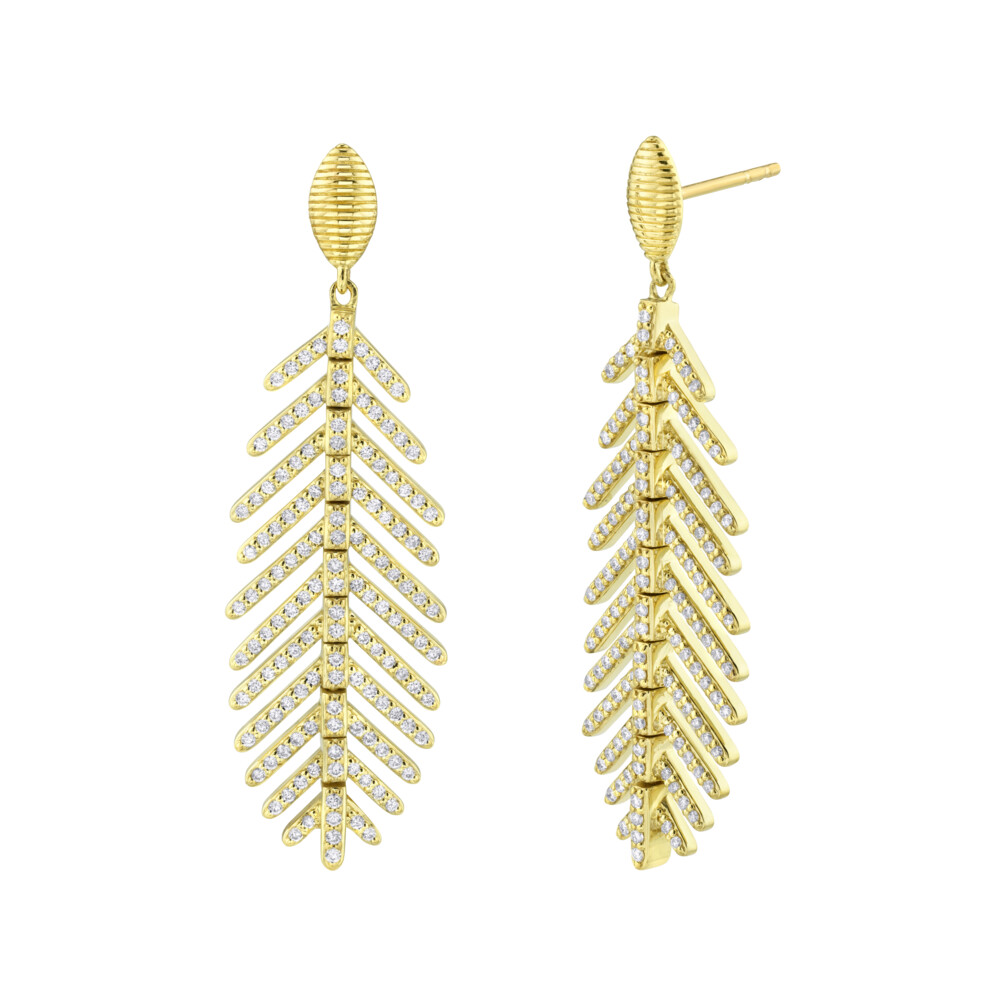 <span style="font-size: 16.8px; position: initial; margin: initial;">SLOANE STREET SMALL PAVE DIAMOND FEATHER MOTIF EARRINGS IN 18K YELLOW GOLD ARE THE PERFECT EVERYDAY ESSENTIAL WITH THE SPARKLE OF 280 DIAMONDS 1.18TCW AND A CASUAL MARQUISE STRIE TOP WITH POST AND LARGE BACK CLOSURE MAKING THEM THE PERFECT TRANSITIONAL STAPLE.</span> Pave Diamond Feather Earrings