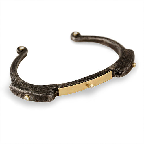 Shompole Collection - Oxidized SS Primitive Cuff W/18k Overlay and Diamonds Oxidized SS Primitive Cuff W/18k Overlay and Diamonds