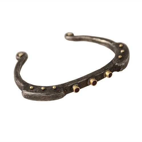 Shompole Collection - Oxidized SS Primitive Cuff w/ Garnets, Diamonds, and 18k Studs Oxidized SS Primitive Cuff w/ Garnets, Diamonds, and 18k Studs