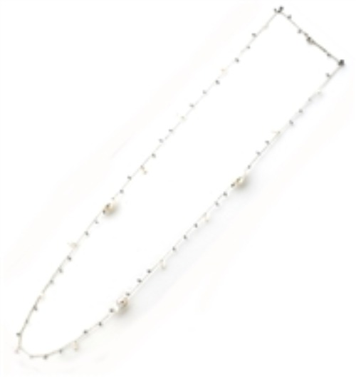 DNA Shine Single Strand Necklace w/Hematite & Pearls - Rhodium