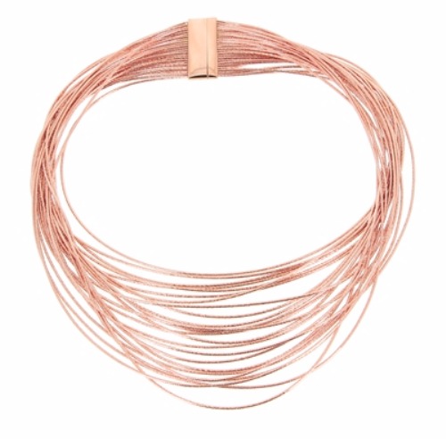 DNA Spring Wide Necklace with Flat Magnetic Clasp. Sterling Silver with an 18K Rose Gold Vermeil. Sterling Silver mesh gives this piece it's flexibility.
DNA Spring Wide Necklace - Rose Gold