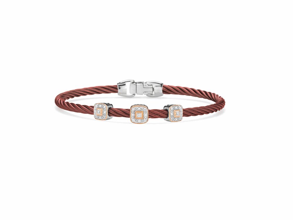 Burgundy cable 3mm, 18 karat White Gold and Rose Gold, 0.14 total carat weight Diamonds and stainless steel. Imported.
04-21-S934-11
