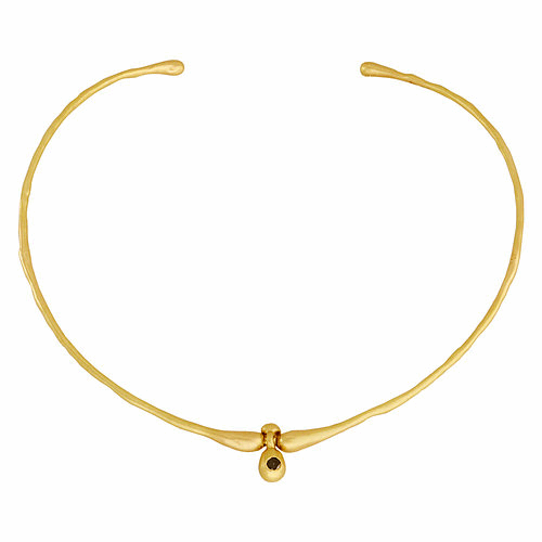 Hand forged 18k gold choker with a single black diamond Molten Black Diamond Choker
