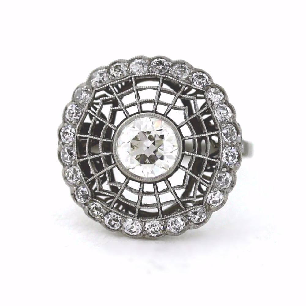 25 Old European Cut Diamonds = .98ctw 1 Old European Cut Diamond = 0.98ct Platinum Lady's Ring Size 7.5 LR2809 Estate Edwardian Web Diamond Ring