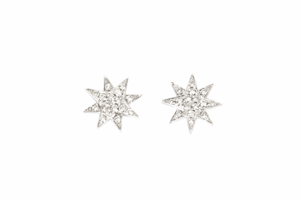 Pave Diamond 8 Point Starburst 18k Stud Earrings DIA: 0.16ctw 18k 8 Point Starburst Earrings
