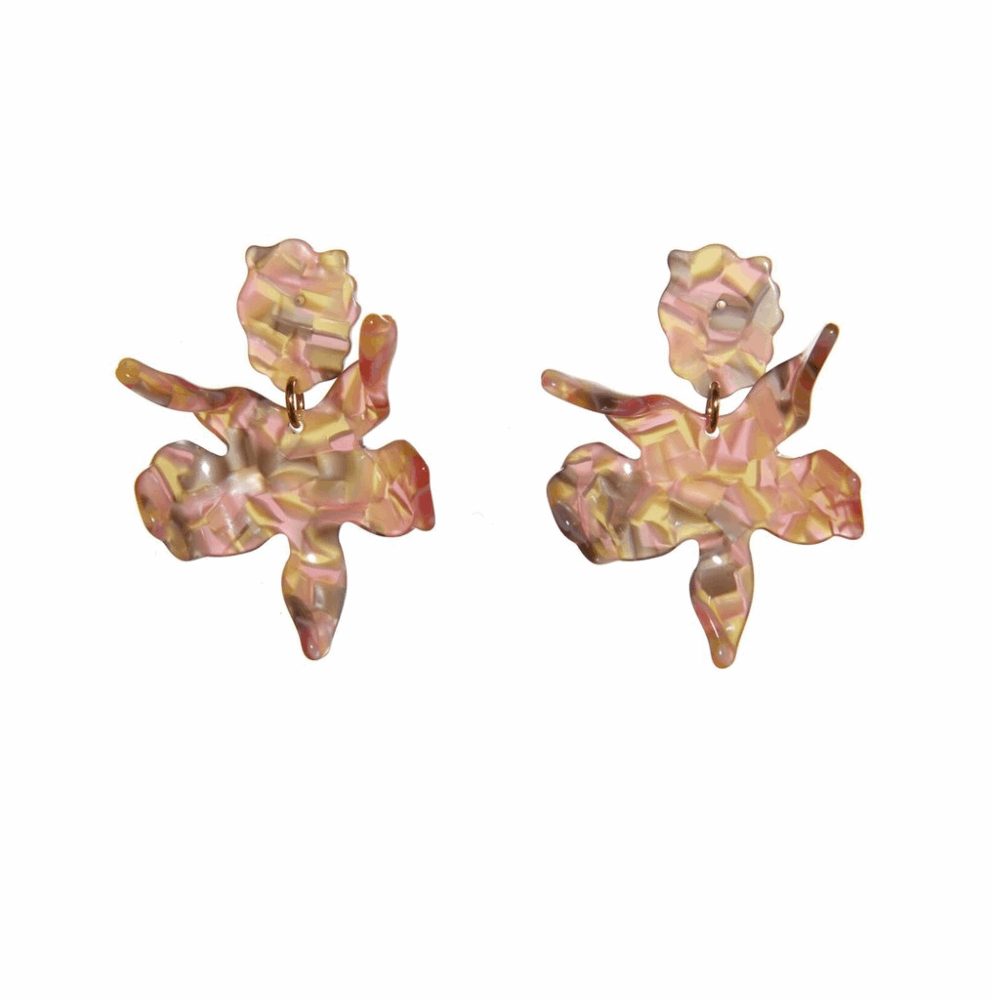 Our best selling earring now in a smaller scale. 2 1/4" by 1 3/4" hand swirled peach blossom acetate lily flower with a surgical steel post closure. Lightweight and wearable from day to night. Small Paper Lily Earring - Peach Blossom