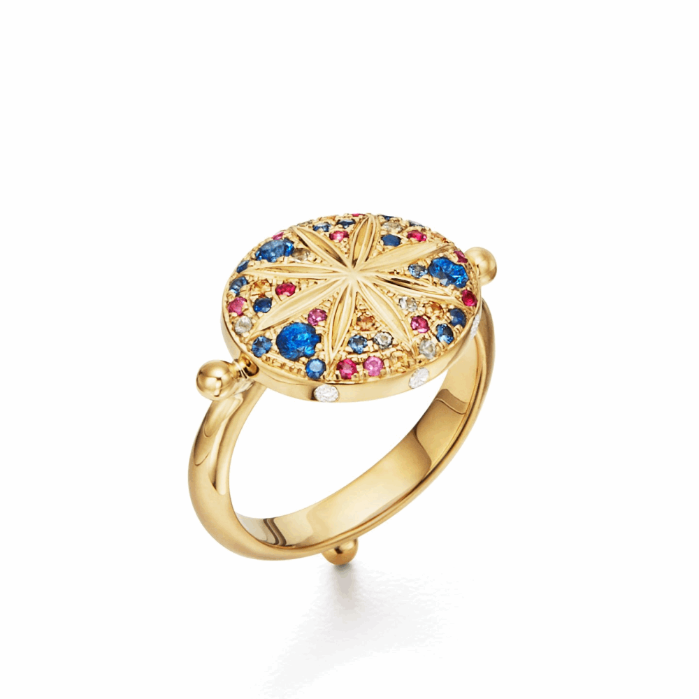 18k Sorcerer Ring made with Mixed Sapphire and Diamond 18k Sorcerer Ring