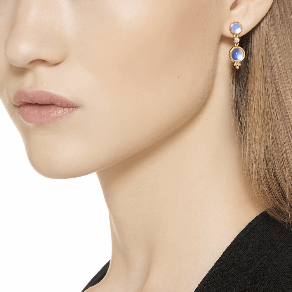 Image 2 for 18k Double Drop Royal Blue Moonstone Earrings & Diamonds