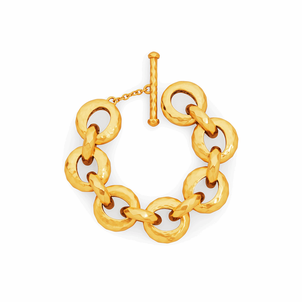 Luxurious gilded links with a glossy diamond-pattern finish, toggle closure. 8 inches. 24K gold plate. Julie Vos hallmark. Savannah Demi Link Bracelet
