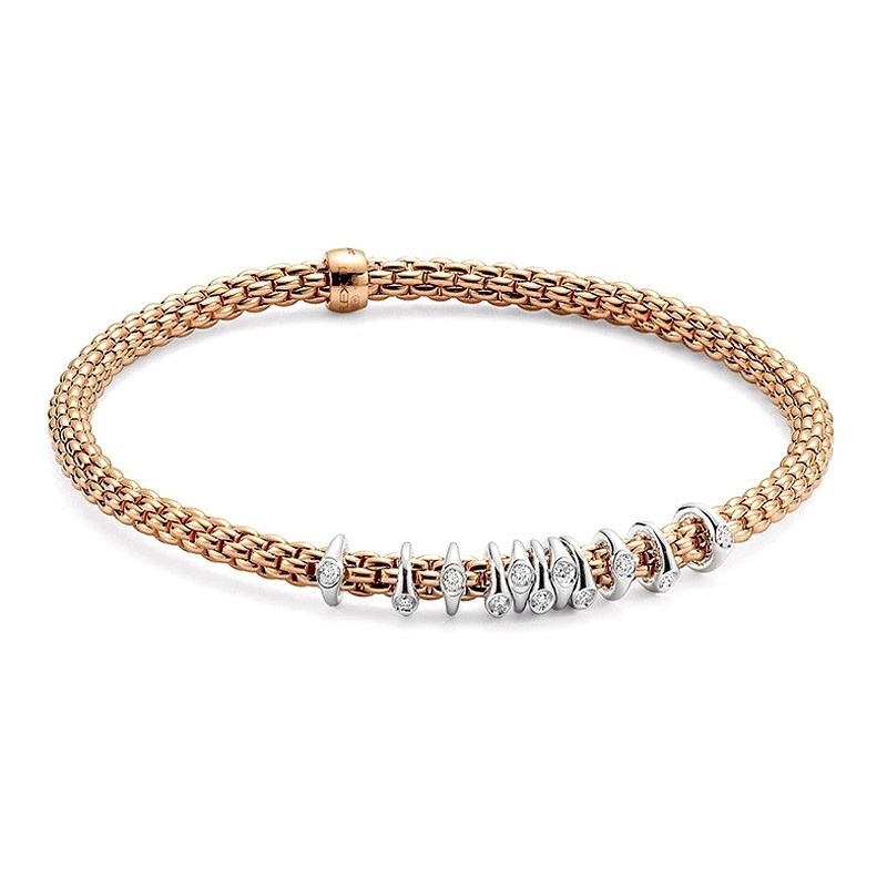 Flexible bracelet entirely made of 18 carat gold with diamonds' Prima Rose Gold Dew Drop Floating Diamond Rondel Station Bracelet