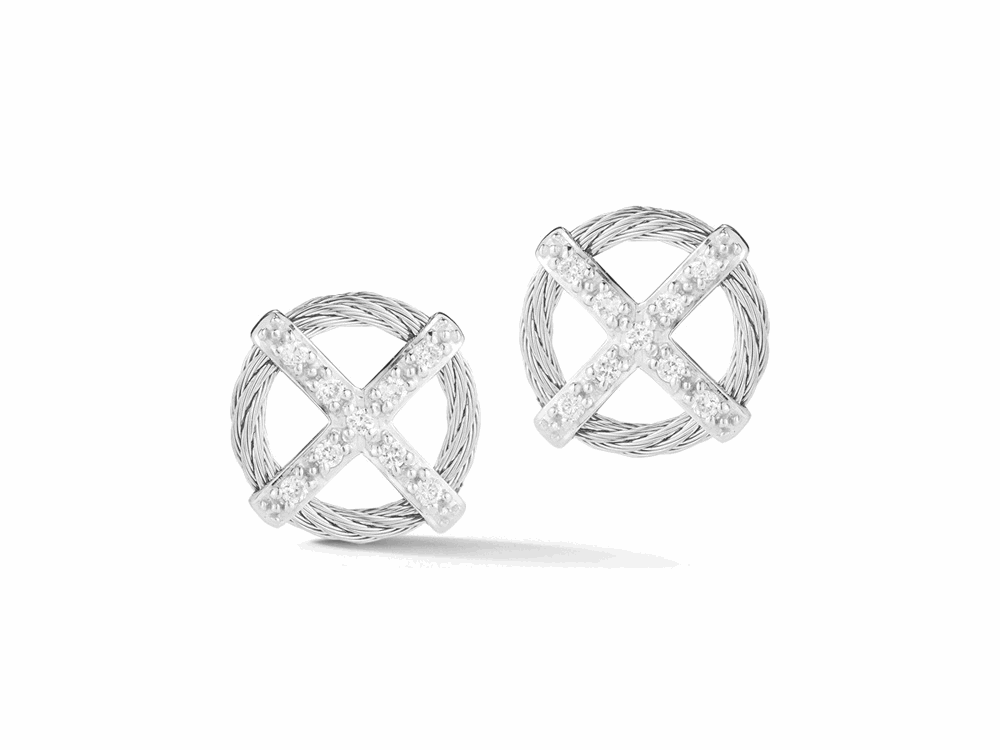 Grey cable, 18 karat White Gold, 0.15 total carat weight Diamonds and stainless steel. Imported. 03-32-S019-11 - ALOR
