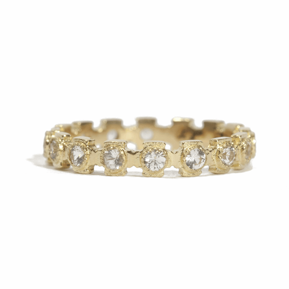 18k Yellow gold cross stack ring with white sapphires Cross Stack Sapphire Ring