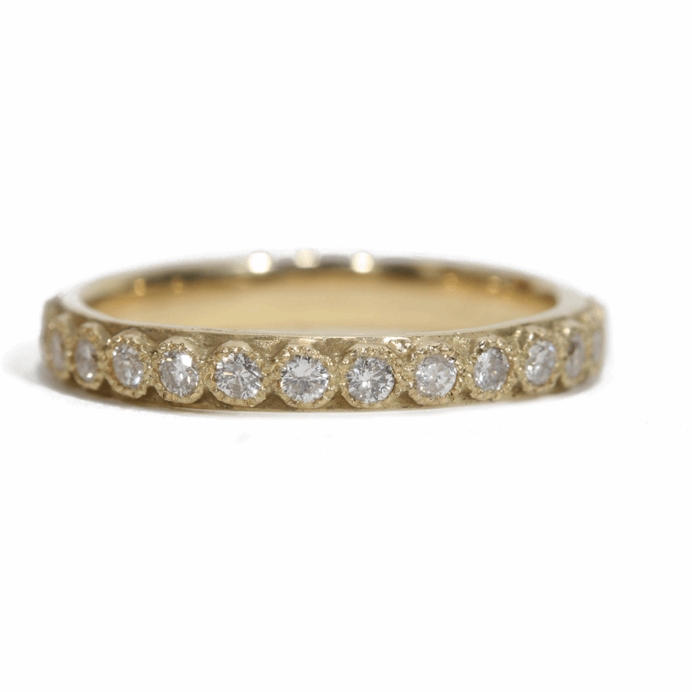 18k yellow gold stack ring with 1.7mm white diamonds. Diamond Weight 0.54 ct. White Diamond Stack Ring - 03082